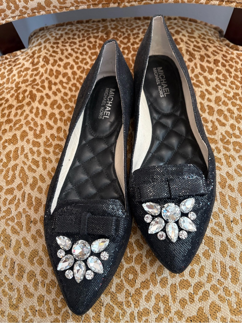 Michael Kors Black Jewel-Embellished Pointed Flats